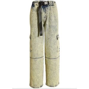 BP | Gender Inclusive NWT Belted Denim Cargo Pants Orange Zinnia Acid Wash M